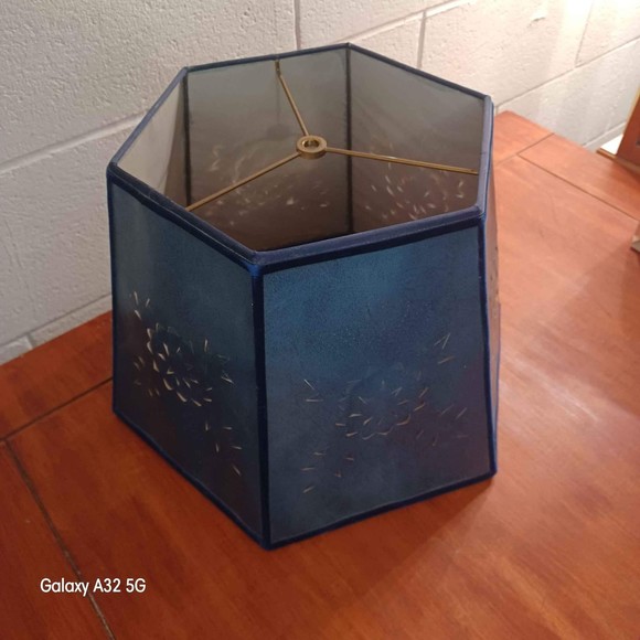 MCM hand pierced and cut blue hexagon paper lampshade - Picture 3 of 10